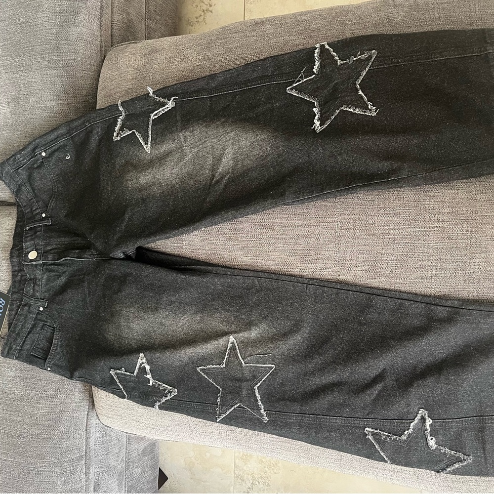 Black Star-Patterned Unisex Jeans